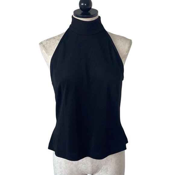 Tadashi Deadstock Vintage 1990s Womens Top Size M Black High Neck Zipper Back - Picture 1 of 9